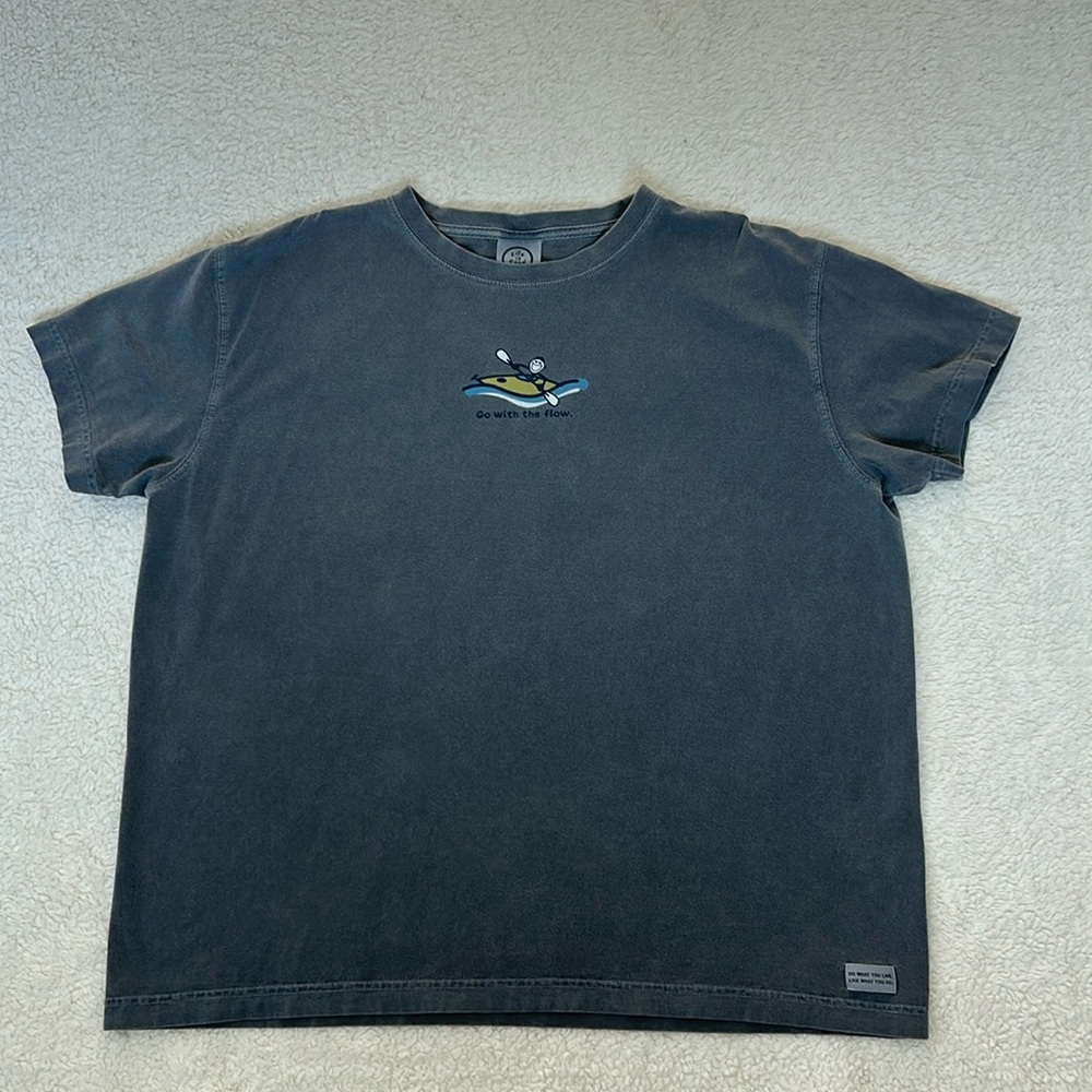 Life Is Good XL Dark Blue Tee Shirt - Kayak/Kayaking “Go with the flow.”